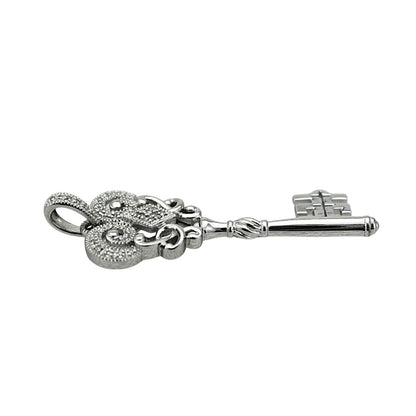Key Shaped Diamond Accent Pendant Real Solid .925 Sterling Silver 4.9g