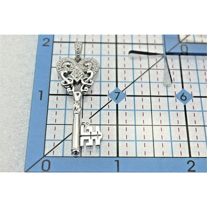 Key Shaped Diamond Accent Pendant Real Solid .925 Sterling Silver 4.9g