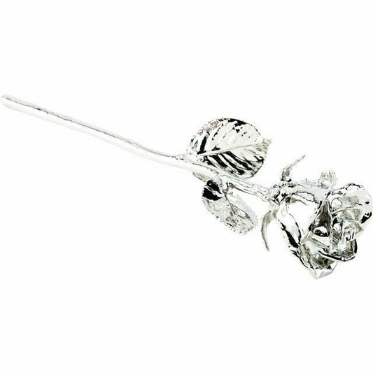 Real Semi Opened Lacquered Platinum Hand-Plated Rose