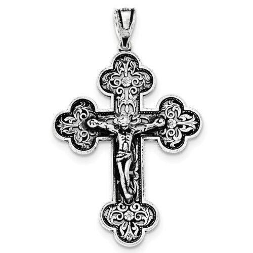 Sterling Silver Antiqued INRI Crucifix Pendant 1.75" Religious Jewelry
