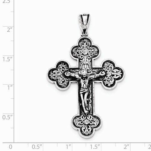 Sterling Silver Antiqued INRI Crucifix Pendant 1.75" Religious Jewelry