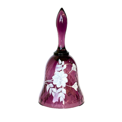 Fenton Purple Bell Hand painted White Floral and Signed