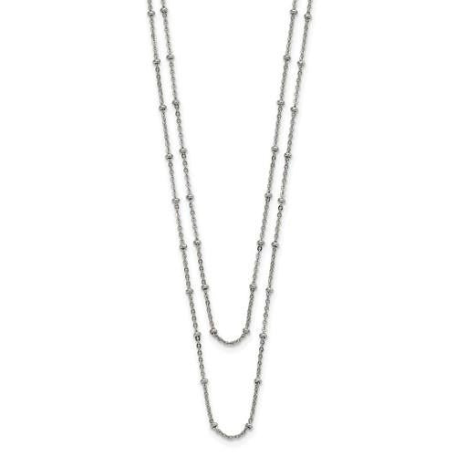 Chisel Stainless Steel Polished 2-Strand Beaded 16+1 inch Necklace