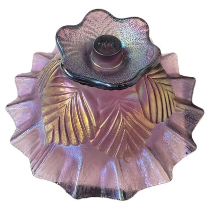 Fenton Purple Iridescent Leaf Aubergine Stretch Epergne Glass Footed Bowl ONLY