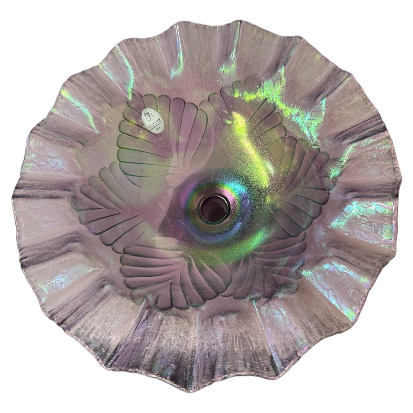 Fenton Purple Iridescent Leaf Aubergine Stretch Epergne Glass Footed Bowl ONLY