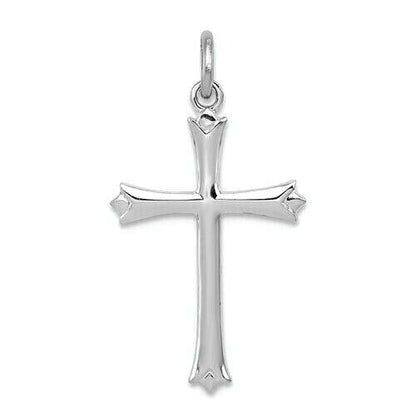 Sterling Silver Rhodium-Plated Fleur De Lis Cross Charm Pendant
