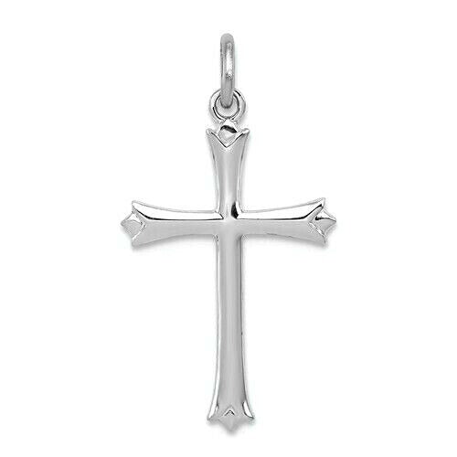 Sterling Silver Rhodium-Plated Fleur De Lis Cross Charm Pendant