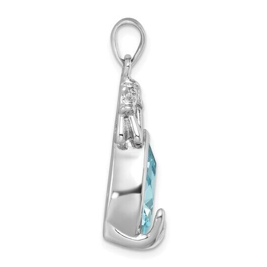 Sterling Silver Rhodium-Plated Polished Blue Crystal Mermaid Pendant