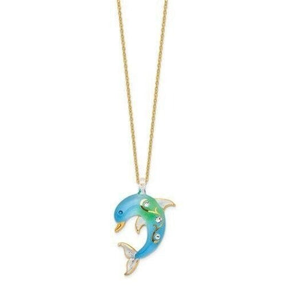 Glass Baron Turquoise Glass Crystal Dolphin 18 inch Gold-tone Necklace