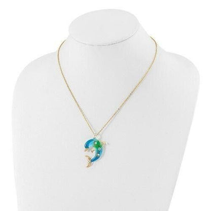 Glass Baron Turquoise Glass Crystal Dolphin 18 inch Gold-tone Necklace