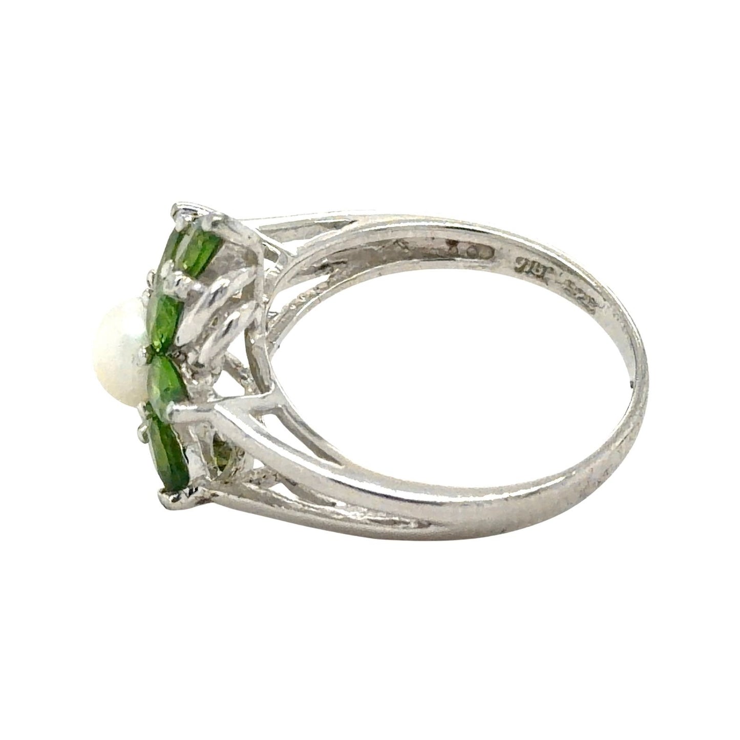 Pearl & Green Quartz Sterling Silver Ring 3.2g Size 5.75