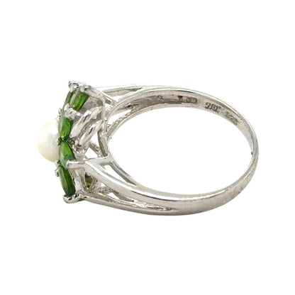Pearl & Green Quartz Sterling Silver Ring 3.2g Size 5.75