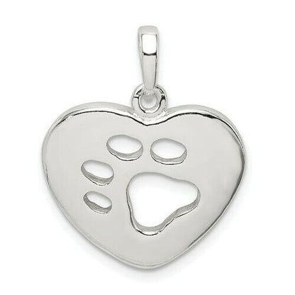 Sterling Silver 925 Heart Pendant Charm With Paw Print Design