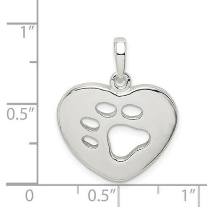 Sterling Silver 925 Heart Pendant Charm With Paw Print Design