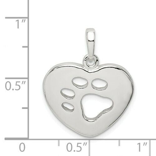 Sterling Silver 925 Heart Pendant Charm With Paw Print Design