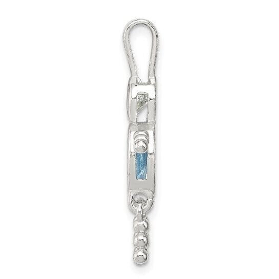 Sterling Silver Rhodium-plated CZ and Birthstone Blue March Glass Boy Pendant