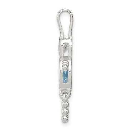 Sterling Silver Rhodium-plated CZ and Birthstone Blue March Glass Boy Pendant