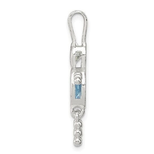 Sterling Silver Rhodium-plated CZ and Birthstone Blue March Glass Boy Pendant
