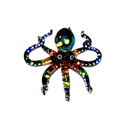 3" White Dotted Multicolor Octopus Hand Blown Glass Figurine Hand Blown Glass
