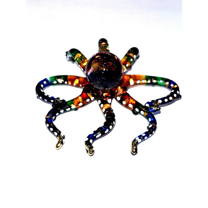 3" White Dotted Multicolor Octopus Hand Blown Glass Figurine Hand Blown Glass
