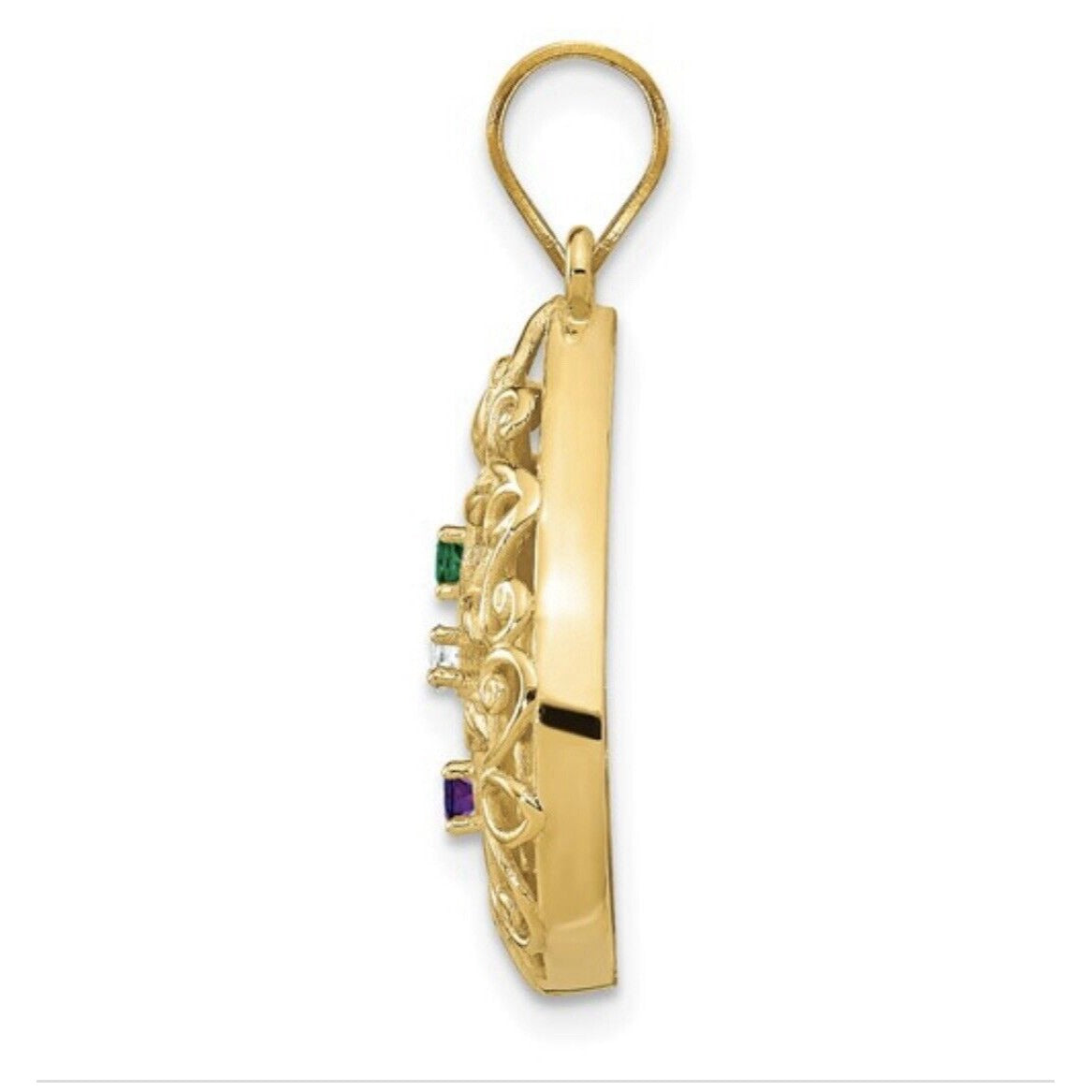 10K Yellow Gold 3 stone Diamond Tree of Life Tear Drop Pendant