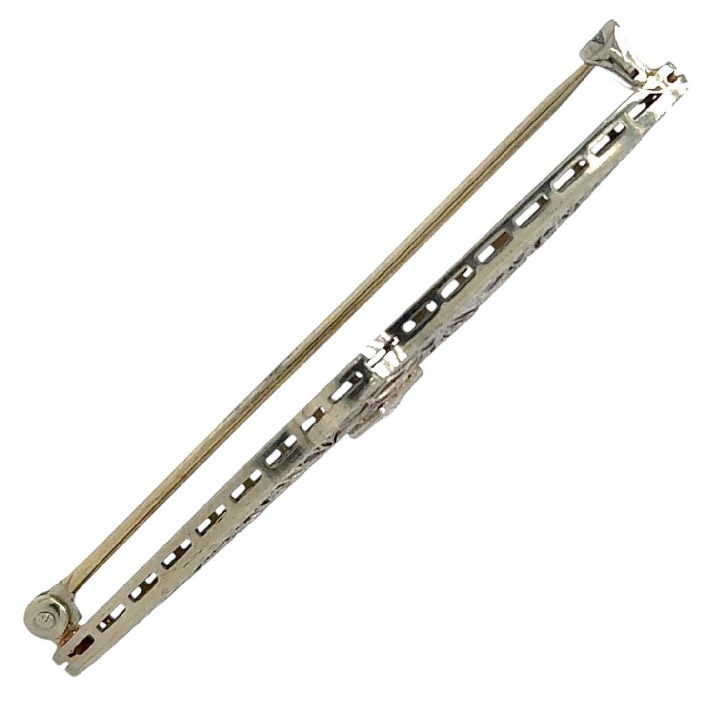 Vintage Diamond Filigree Brooch Pin 18K White Gold 2.25 Inch Elegant Design 3.8g