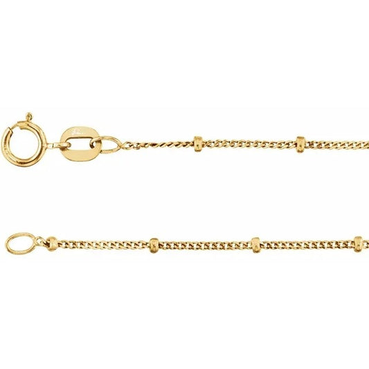 14K Yellow Gold-Filled 1mm Beaded Curb Chain With Spring Ring Clasp 18" Length