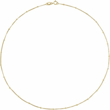 14K Yellow Gold-Filled 1mm Beaded Curb Chain With Spring Ring Clasp 18" Length