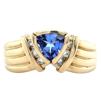 14k Yellow Gold Tanzanite with Diamond Accents Size 7.75 Ring 6.9g