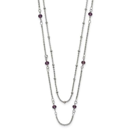 Chisel Stainless Steel Polished 2-Strand Purple Crystal Beaded 16 inch Necklace