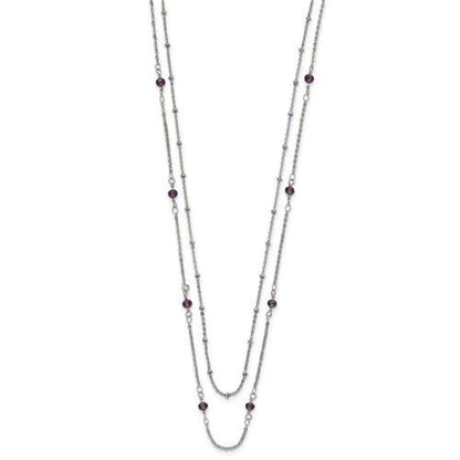 Chisel Stainless Steel Polished 2-Strand Purple Crystal Beaded 16 inch Necklace