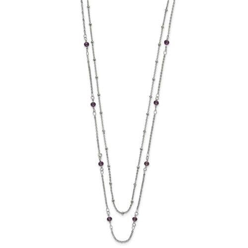 Chisel Stainless Steel Polished 2-Strand Purple Crystal Beaded 16 inch Necklace