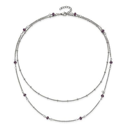 Chisel Stainless Steel Polished 2-Strand Purple Crystal Beaded 16 inch Necklace