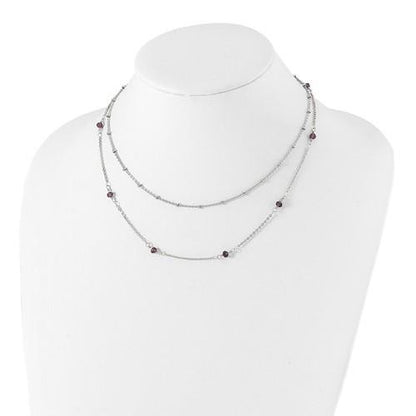 Chisel Stainless Steel Polished 2-Strand Purple Crystal Beaded 16 inch Necklace