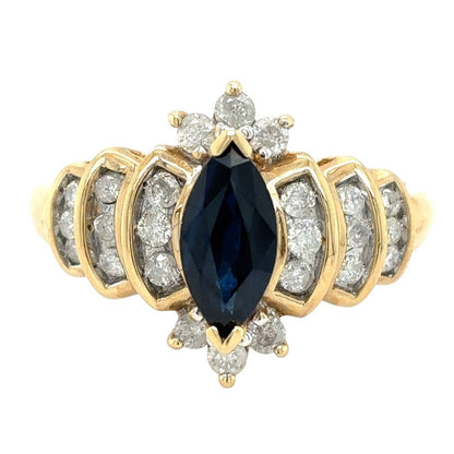 Sapphire & 3/4ct Diamond 14k Yellow Gold Ring 4.1g Size 7