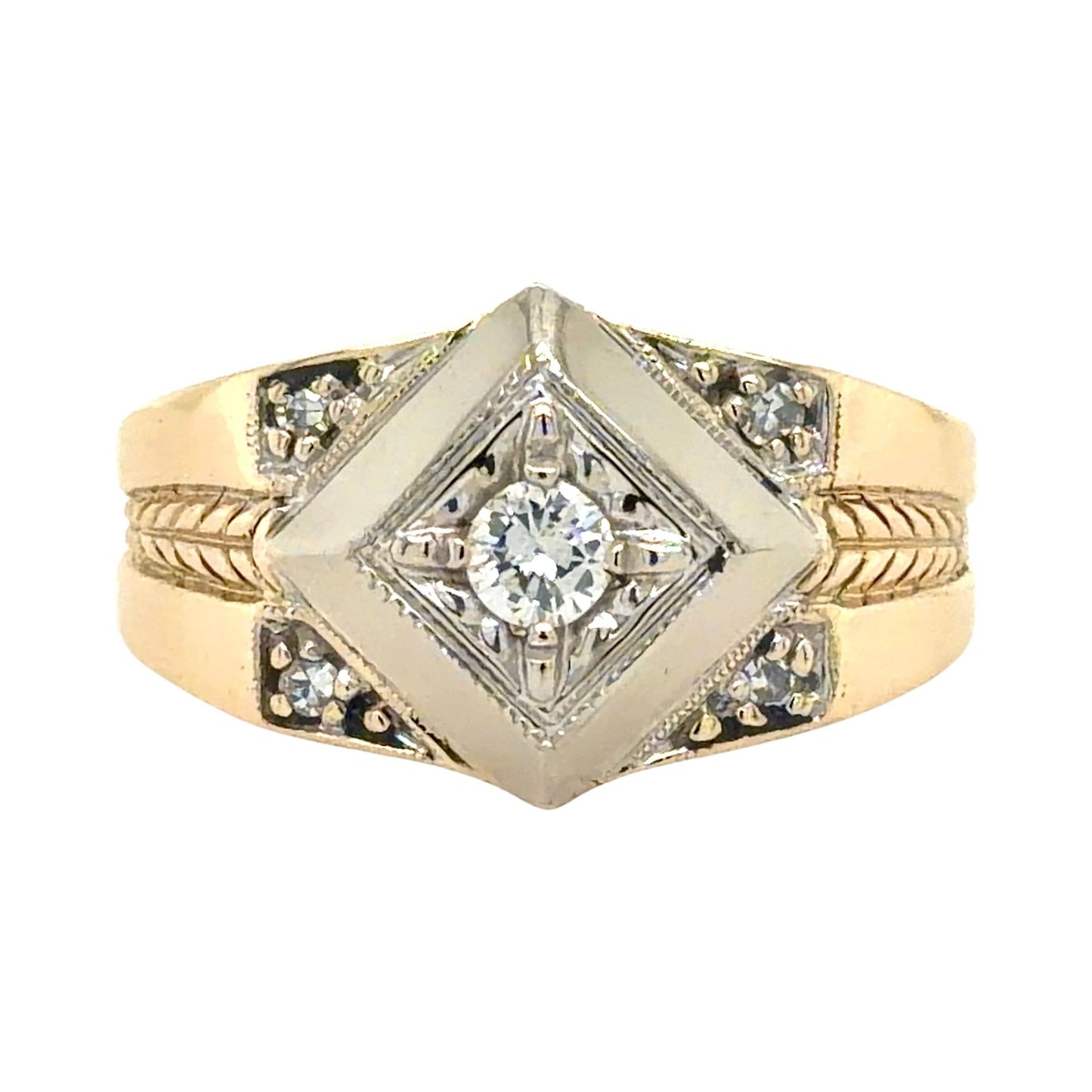 Vintage 1/5ctw Diamond 14k Yellow & White Gold Ring 8g Size 10