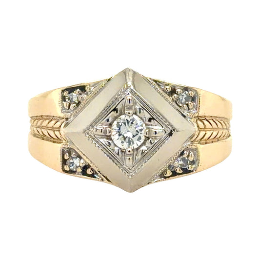 Vintage 1/5ctw Diamond 14k Yellow & White Gold Ring 8g Size 10