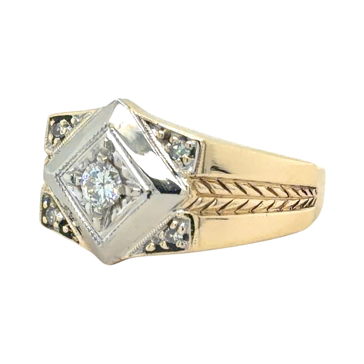 Vintage 1/5ctw Diamond 14k Yellow & White Gold Ring 8g Size 10