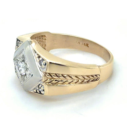 Vintage 1/5ctw Diamond 14k Yellow & White Gold Ring 8g Size 10