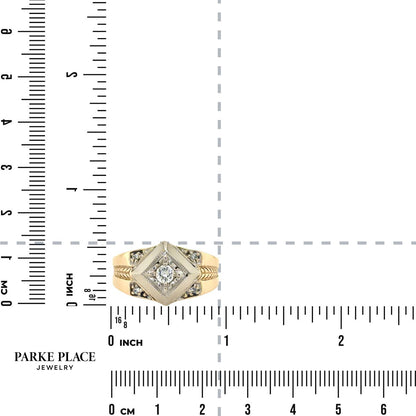 Vintage 1/5ctw Diamond 14k Yellow & White Gold Ring 8g Size 10