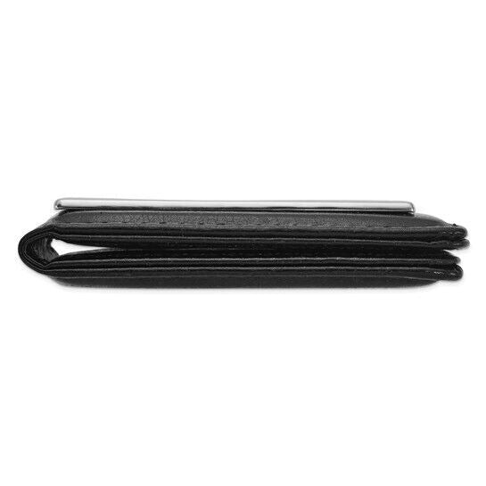 Black Faux Leather Nickel-Plated Magnetic Money Clip Wallet