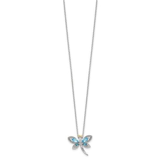 Sterling Silver Birthstone Rhodium Light Blue and London Blue Topaz Dragonfly