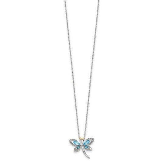 Sterling Silver Birthstone Rhodium Light Blue and London Blue Topaz Dragonfly