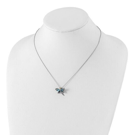 Sterling Silver Birthstone Rhodium Light Blue and London Blue Topaz Dragonfly