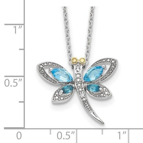 Sterling Silver Birthstone Rhodium Light Blue and London Blue Topaz Dragonfly