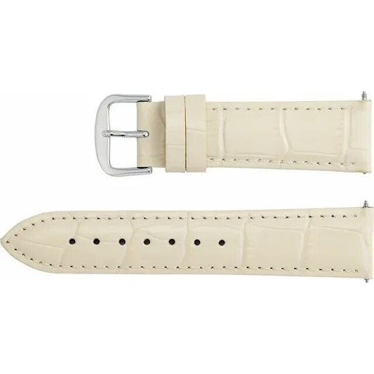 Ladies 20 mm Regular Cream Leather Alligator Grain Padded Strap Band