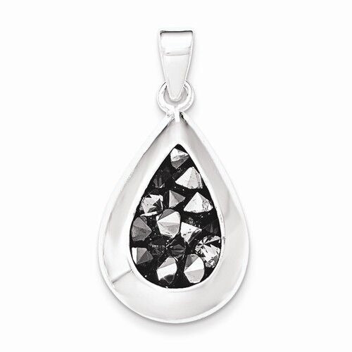 Black Crystal Teardrop Pendant .925 Sterling Silver