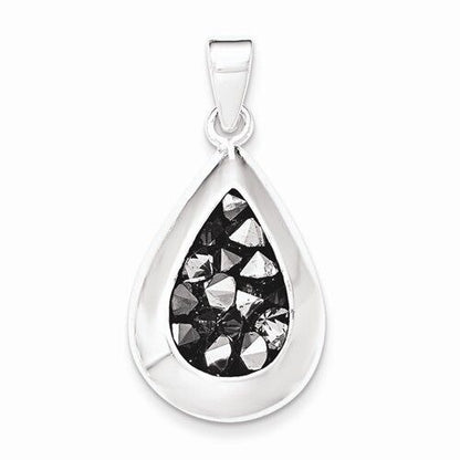 Black Crystal Teardrop Pendant .925 Sterling Silver