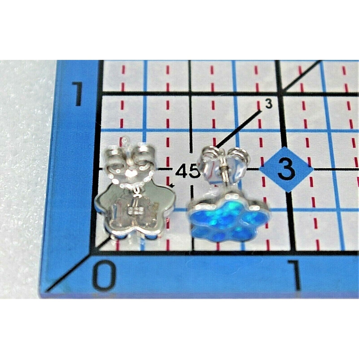 Sterling Silver Rhodium-plated Created Blue Opal Paw Print Post Earrings