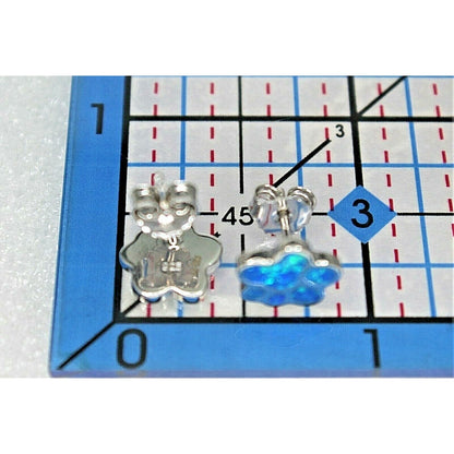 Sterling Silver Rhodium-plated Created Blue Opal Paw Print Post Earrings